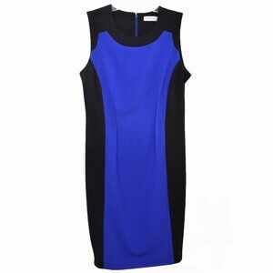 Calvin Klein Dress Women 4 Colorblock Sleeveless Sheath Blue Black Career New
